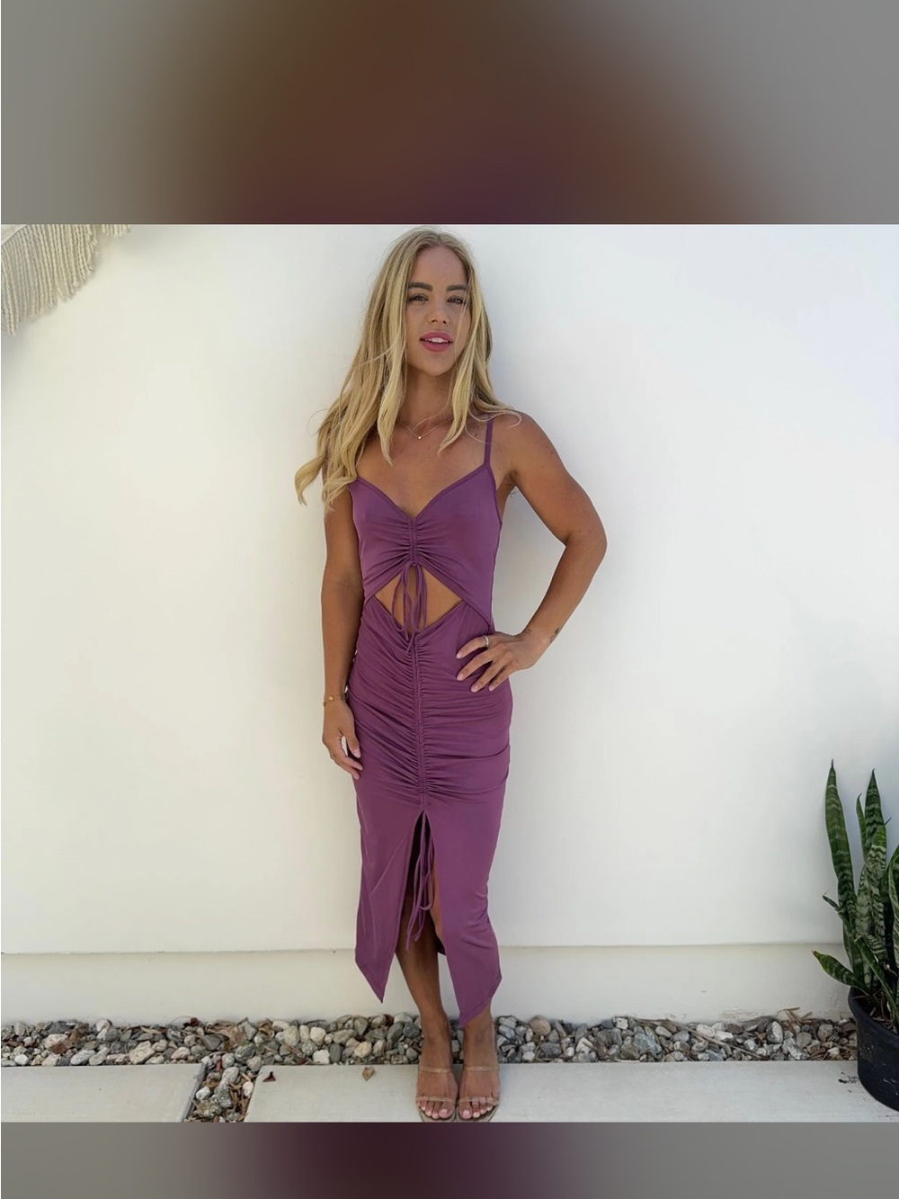 Women’s Ruched Cutout Midi Dress in Mauve
